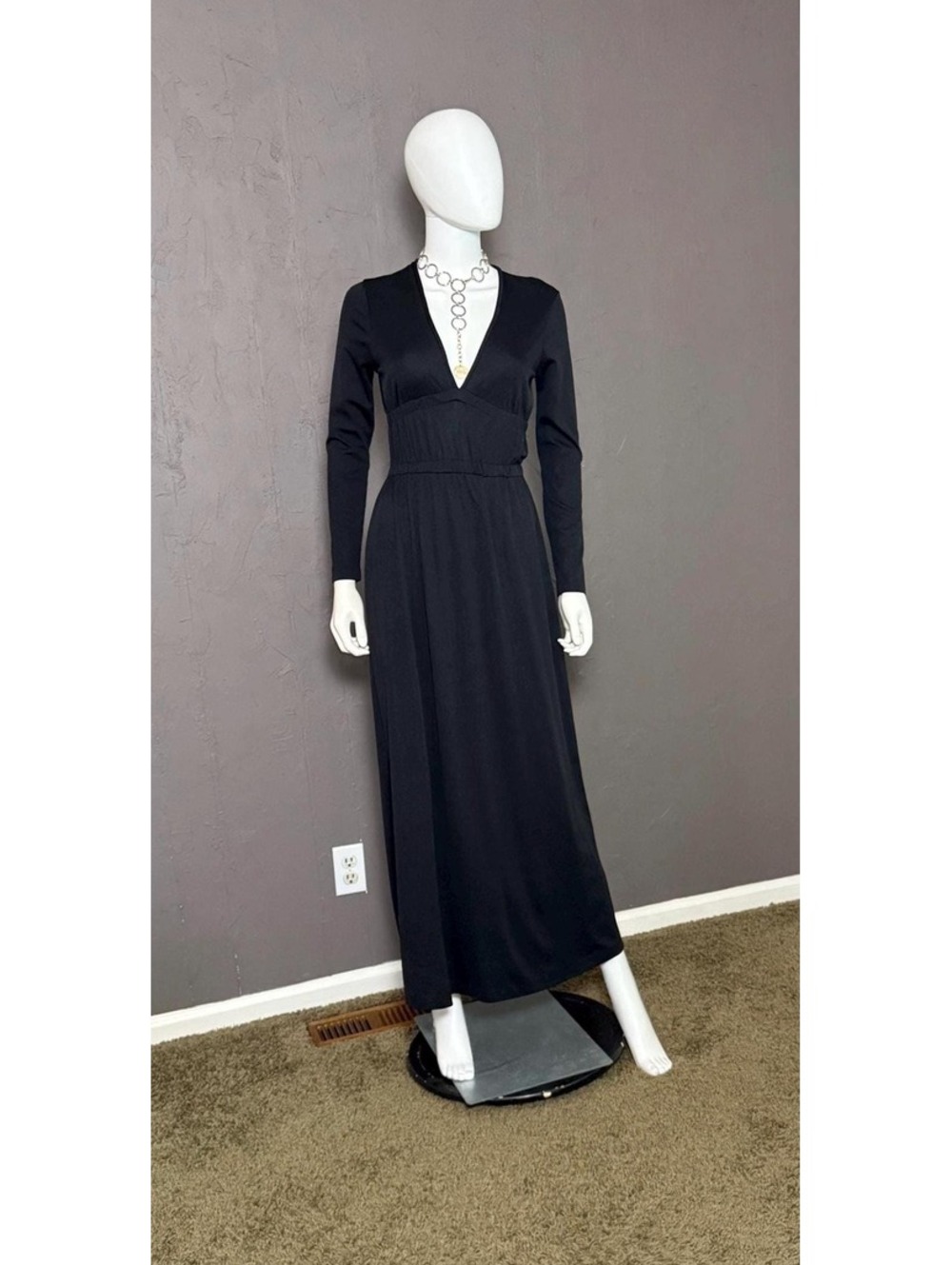 1970's Black Witchy Maxi-Dress Goth Morticia Maxi from Mixed Media XS-M